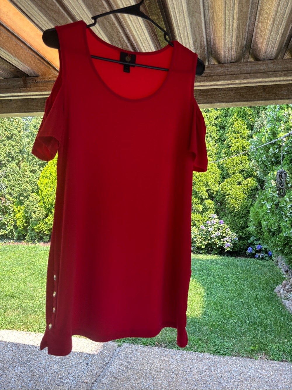 JM Collection Red Cold-Shoulder Jewel-Button Tunic Top